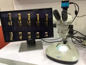 MZS1065 Zoom Stereo Microscope inspecting a PCB board with high clarity